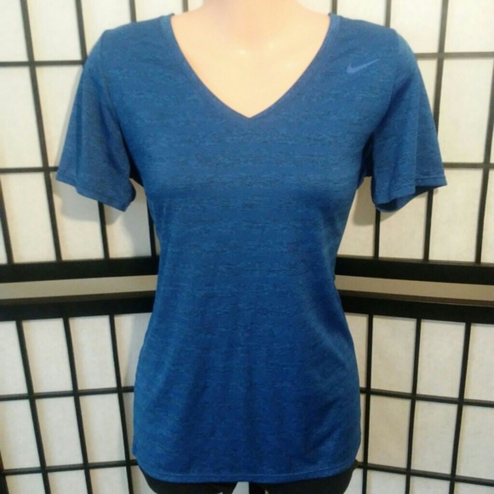 Nike Dri-Fit Blue V-neck Athletic Cut Tee Size Med